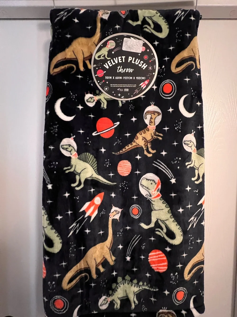 Dinosaurs in Space Velvet Plush NWT 50” by 60” throw